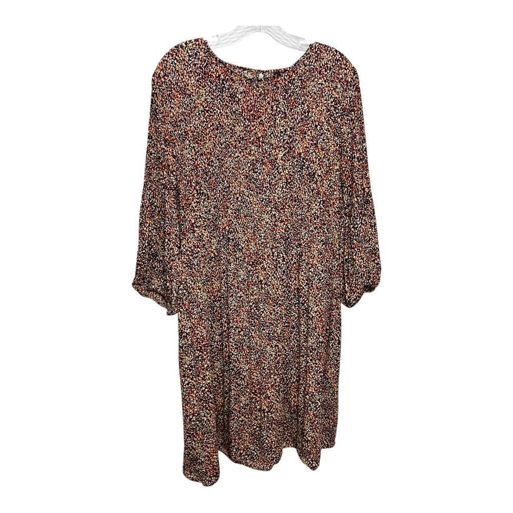 J. Jill Women's Multi-Colored Button-Front Long-Sleeved Pleated Crewneck Dress